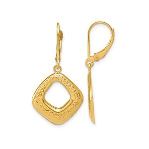 14K Yellow Gold Diamond-Cut Leverback Dangle Earrings